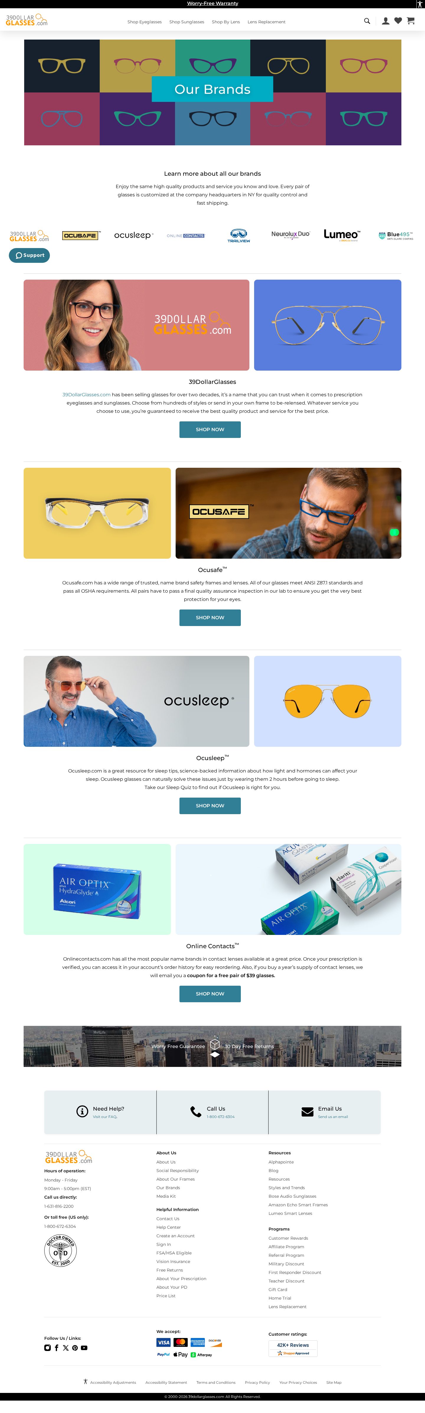 Eyewear brands page