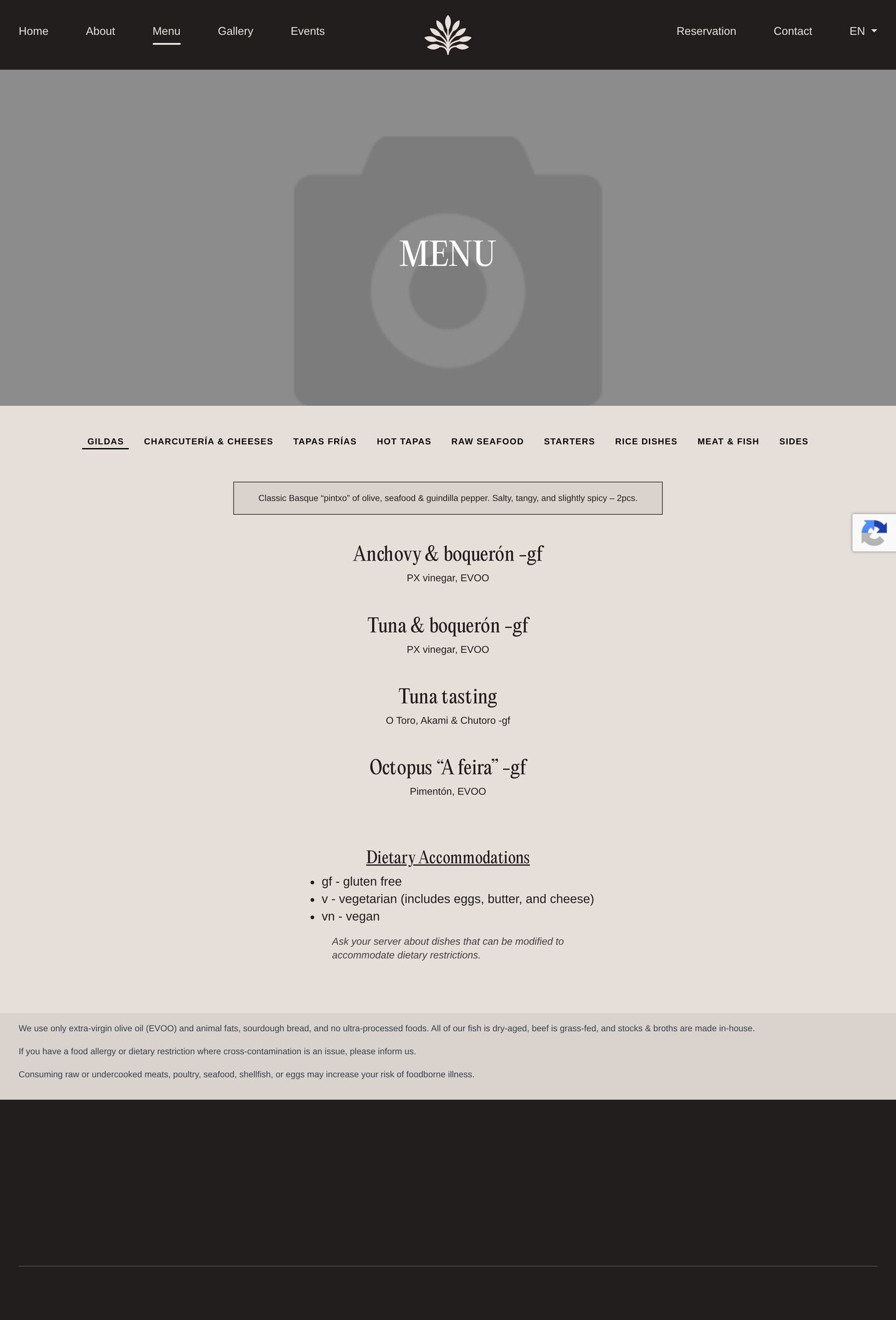 Menu page