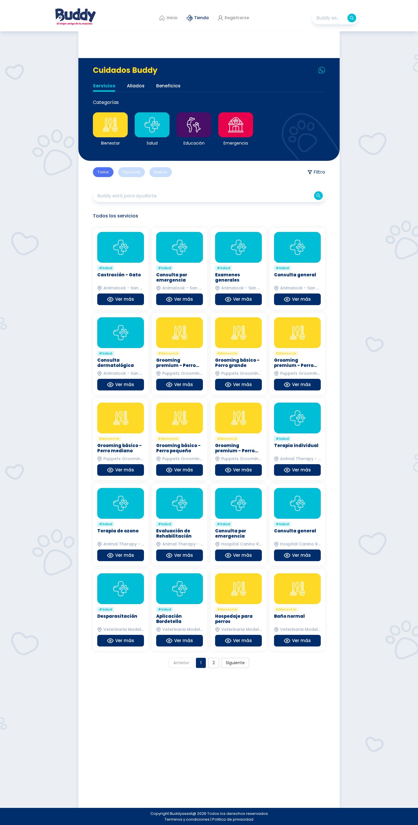 Buddy service catalog with filters