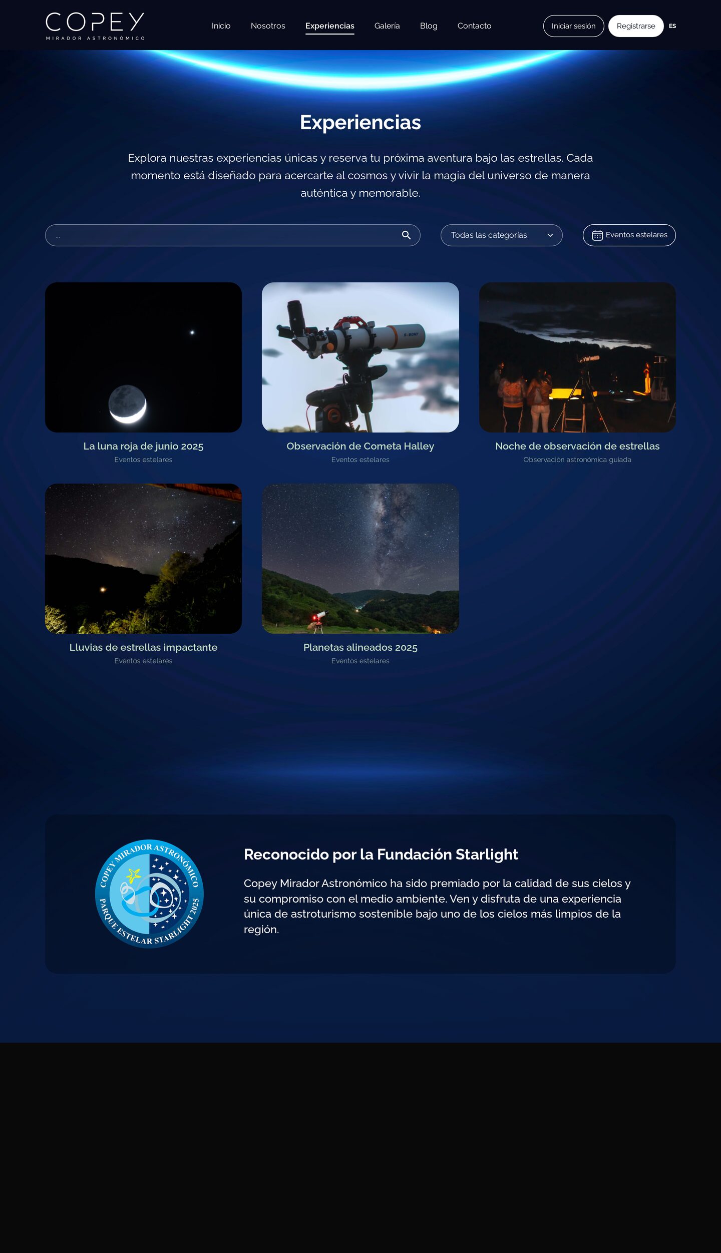 Experiences listing