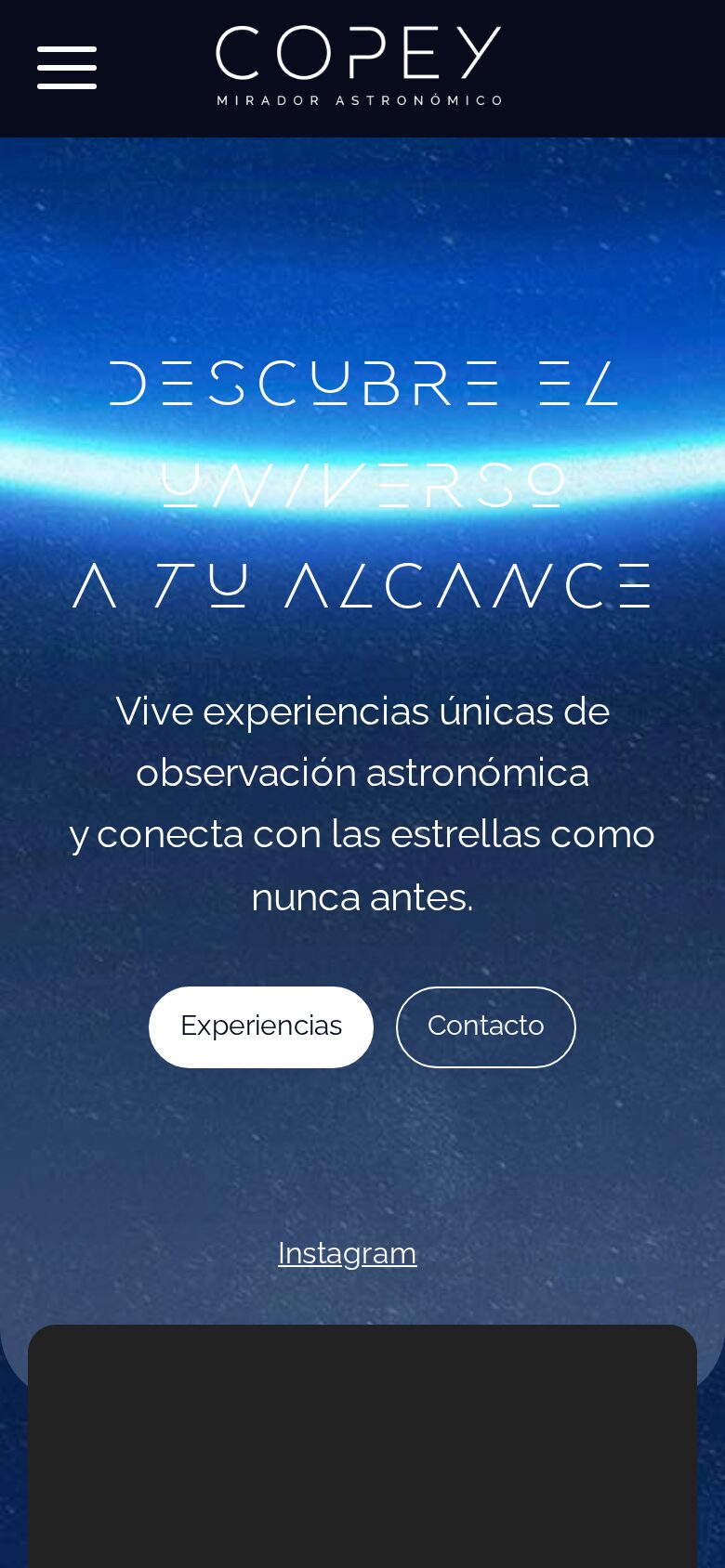 Mobile view of the home page