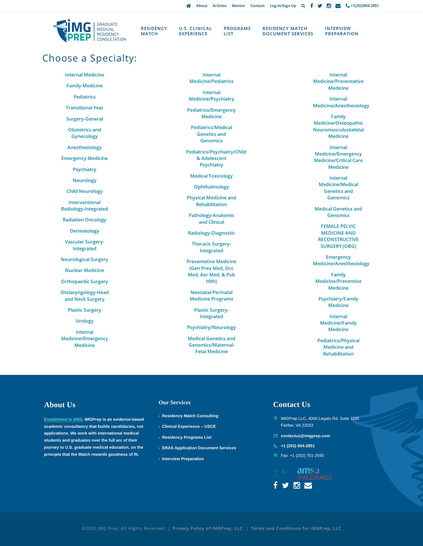Residency programs list