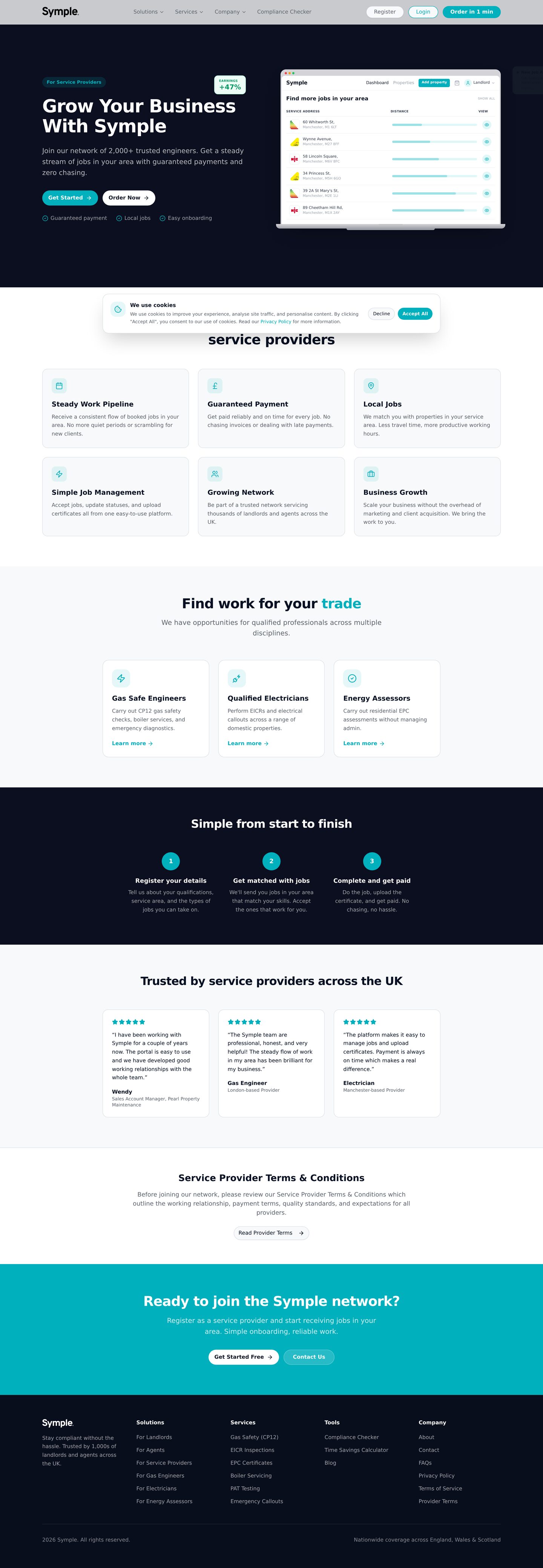 Service providers page