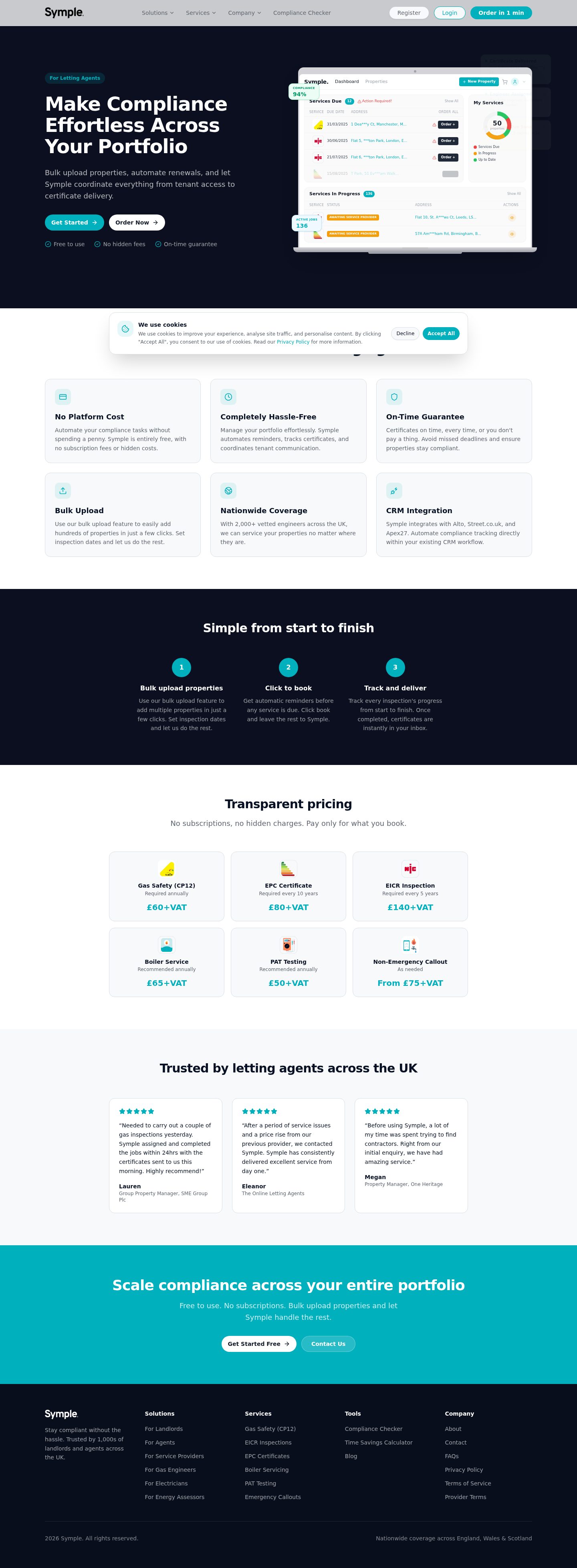 Letting agents solution page