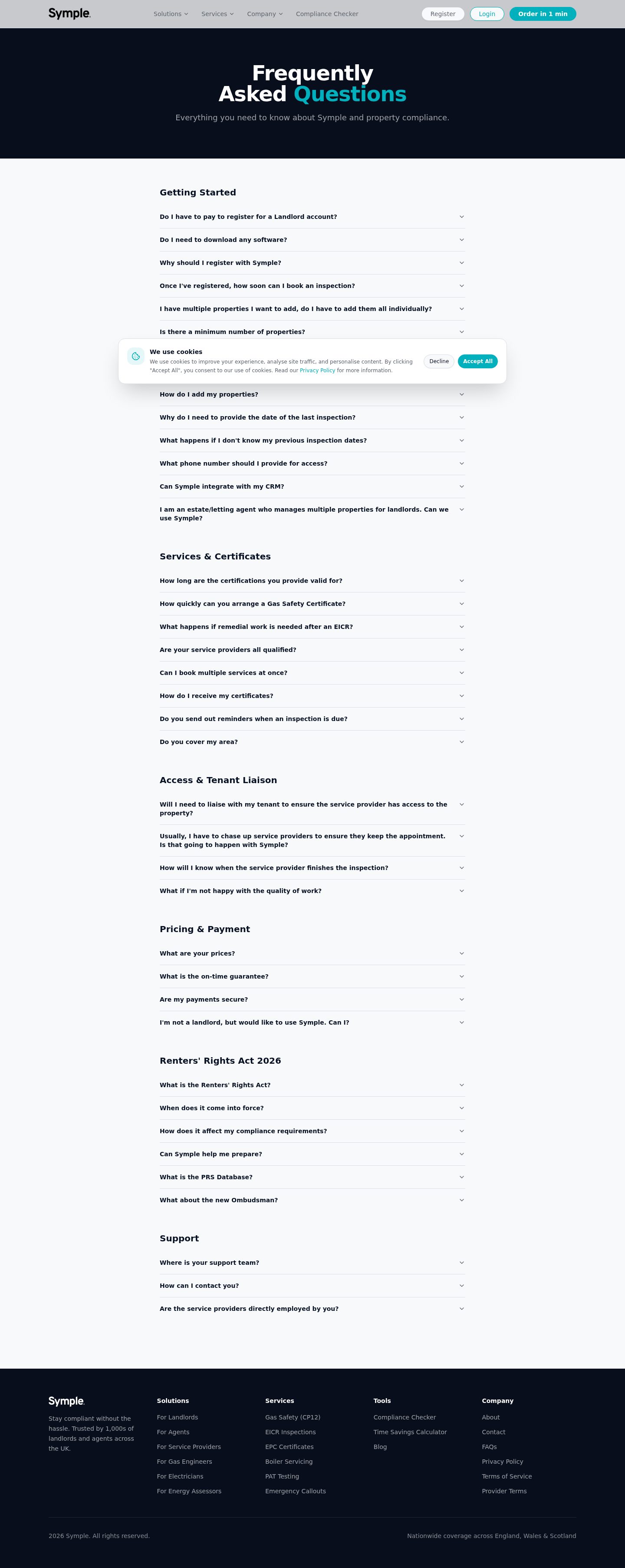 FAQs page